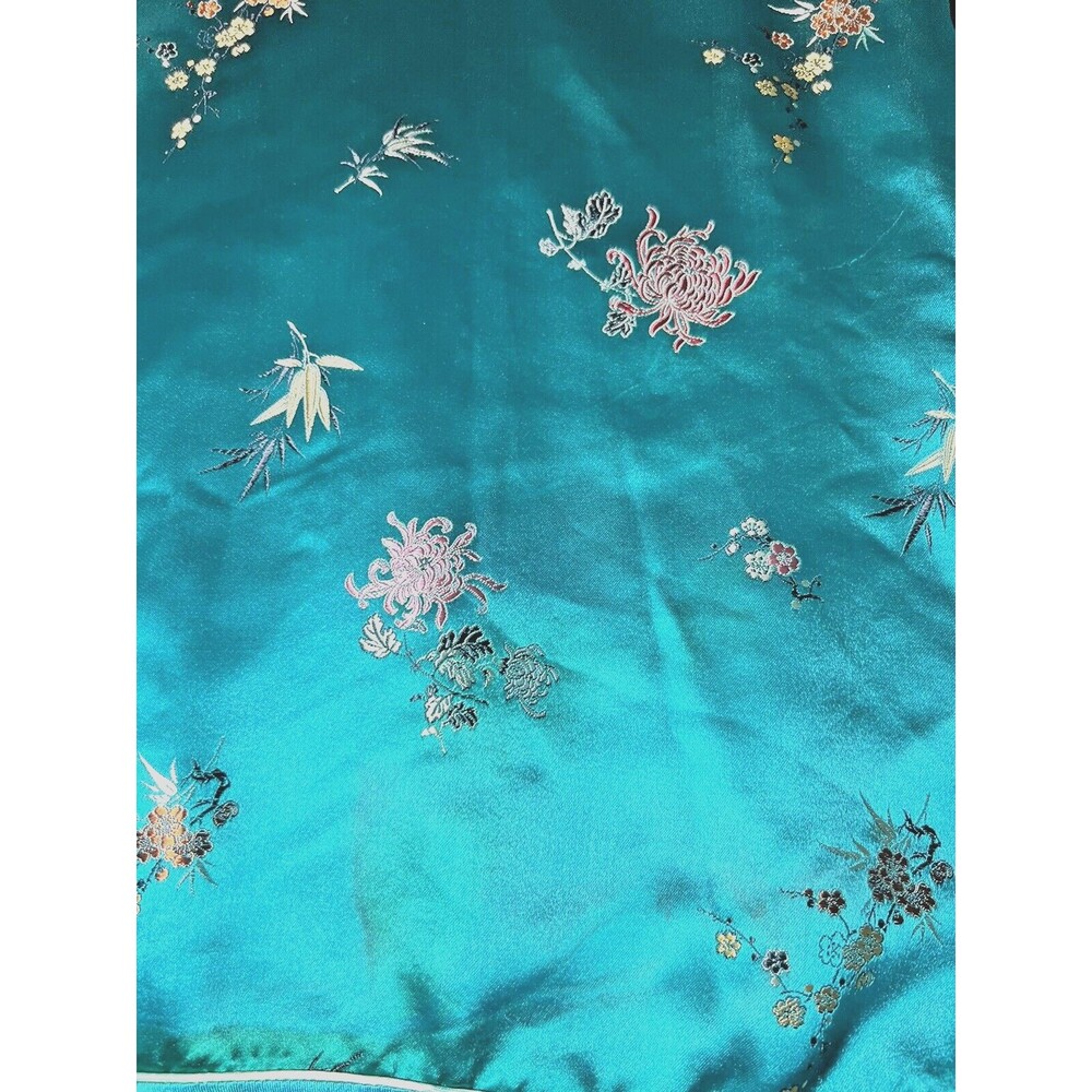 Silk Embroidered Mandarin Collar Top - Teal Green - Picture 3 of 16